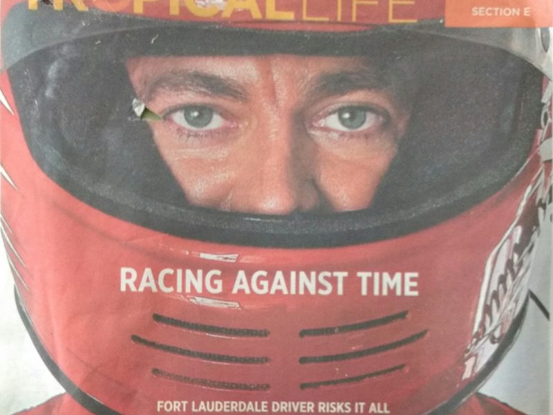 Evan Darling race helmet newspaper clipping
